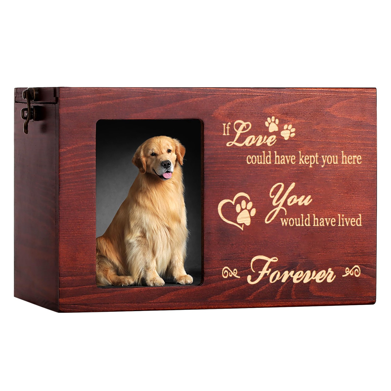 Pet Memorial Urn Wooden Box w/ Photo Frame Ashes Keepsake Large