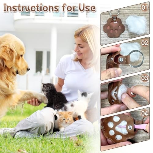 5PCS Pet Fur Storage Keychain, Dog Cat Hair Keepsake Key Ring, Paw Shaped