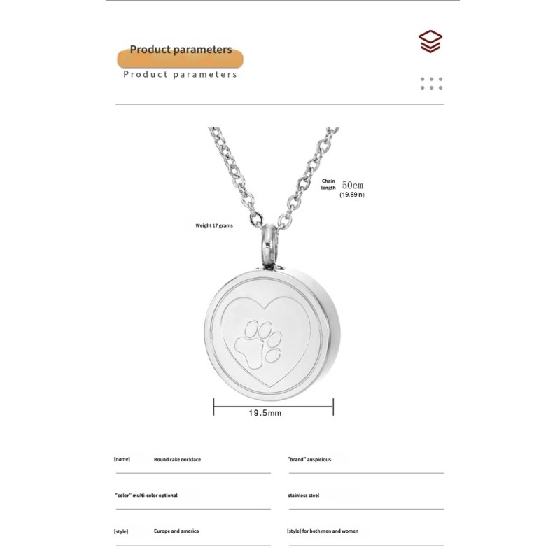 Personalizeds Dog/Cats Cremation Jewelry Round-Shape Pendants Urn Necklaces Gift