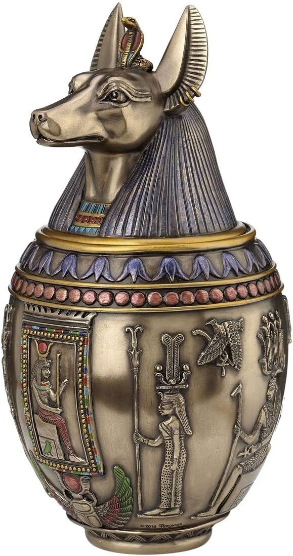Rare Egyptian Anubis Dog Memorial Urn Canopic Jar Sculpture**WELL MADE