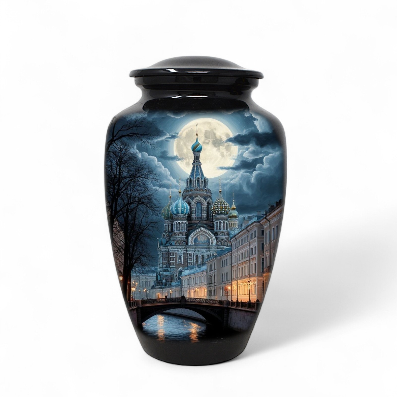 Adult Cremation Urn for Human Ashes Large 10.5″ Moonlit Cathedral Urn with Bag