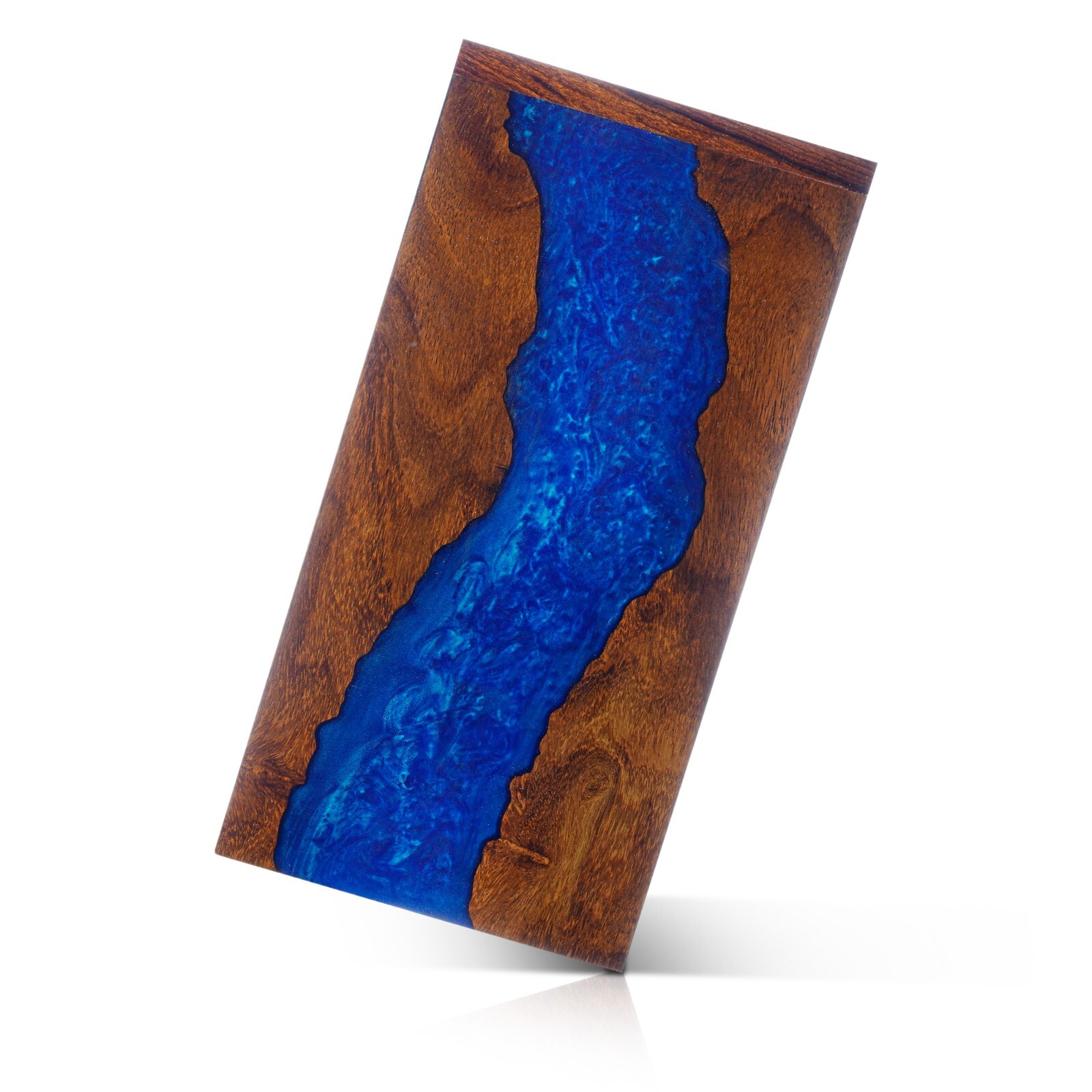 Handcrafted Rosewood and Blue Resin Urn Box – Memorial for Humans Ashes