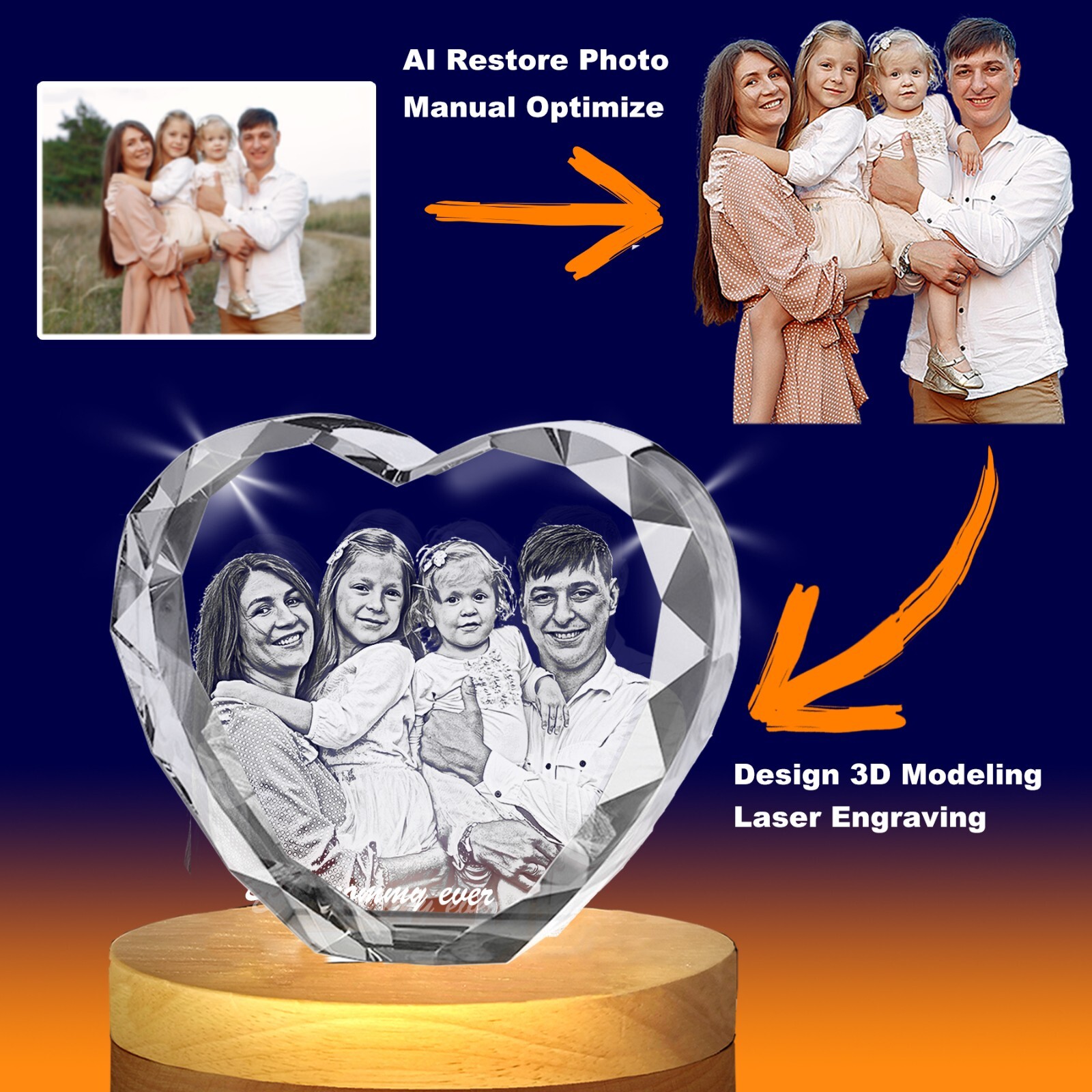 Personalised 3D PHOTO Crystal Valentines Gifts Custom Pet Dog Memorial Picture