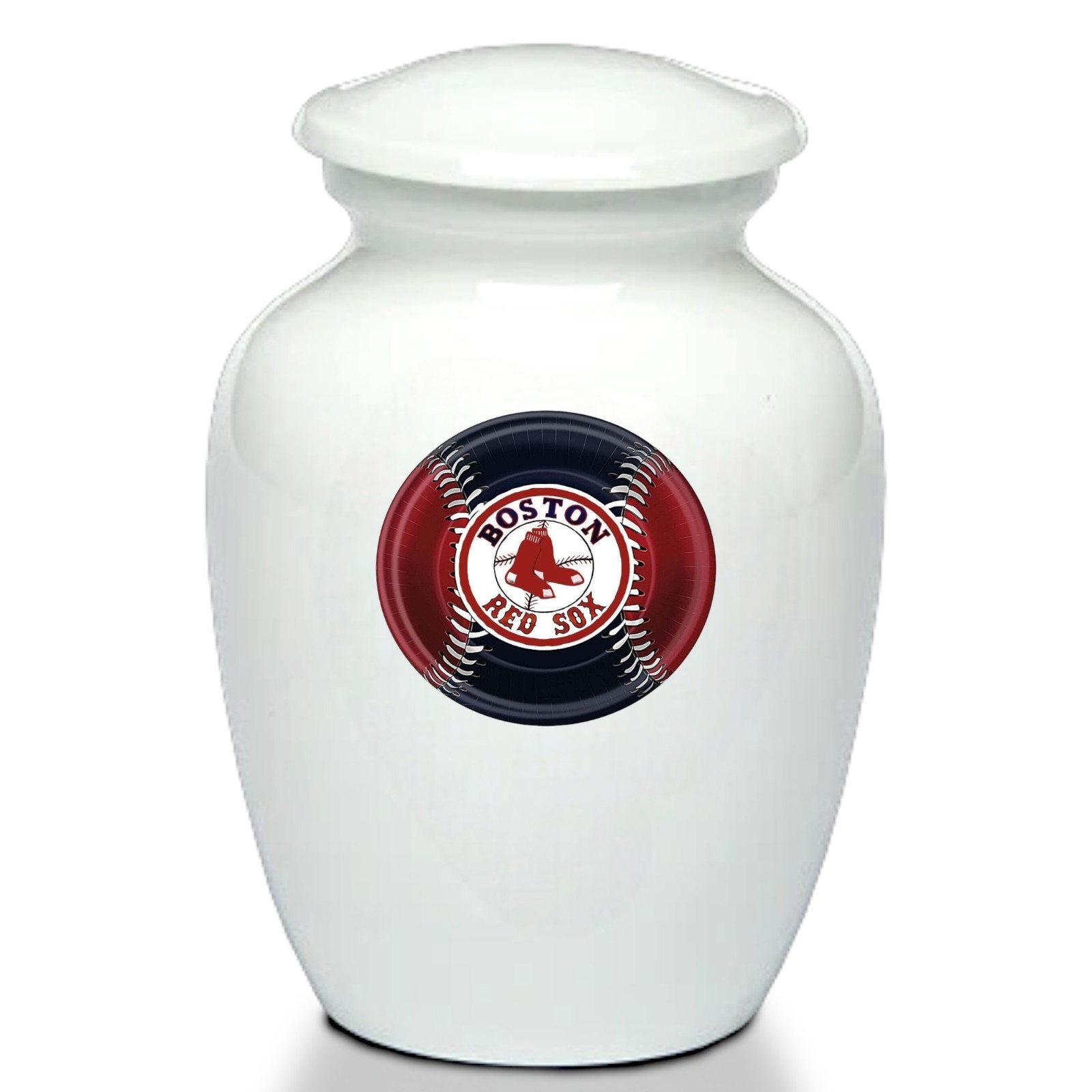 Boston Red Sox Baseball Style Cremation Urn Adult Ashes Metal White Urns 8 Inch
