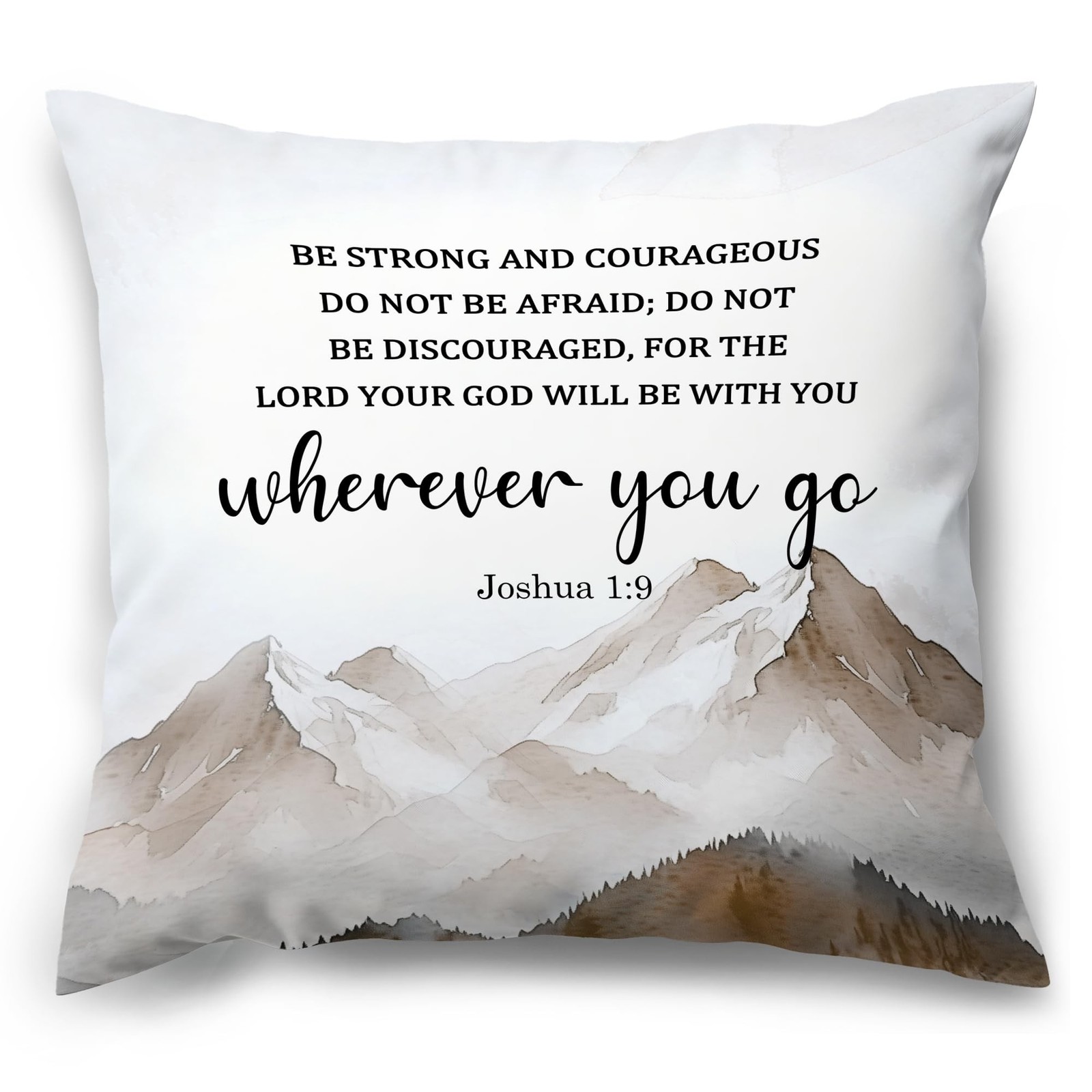 Christian Mountian Watercolor Decorative Throw Pillow Covers, Bible Verse Scr…