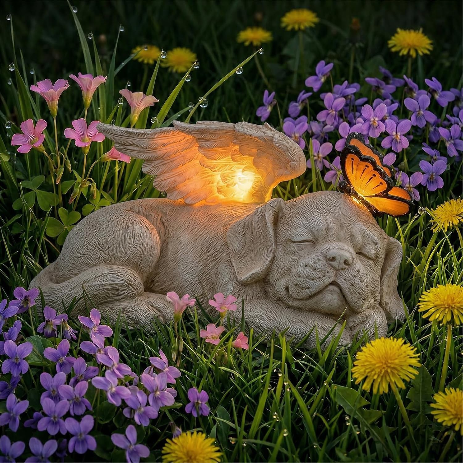 Puppy Memorial Stone with Angel Wings