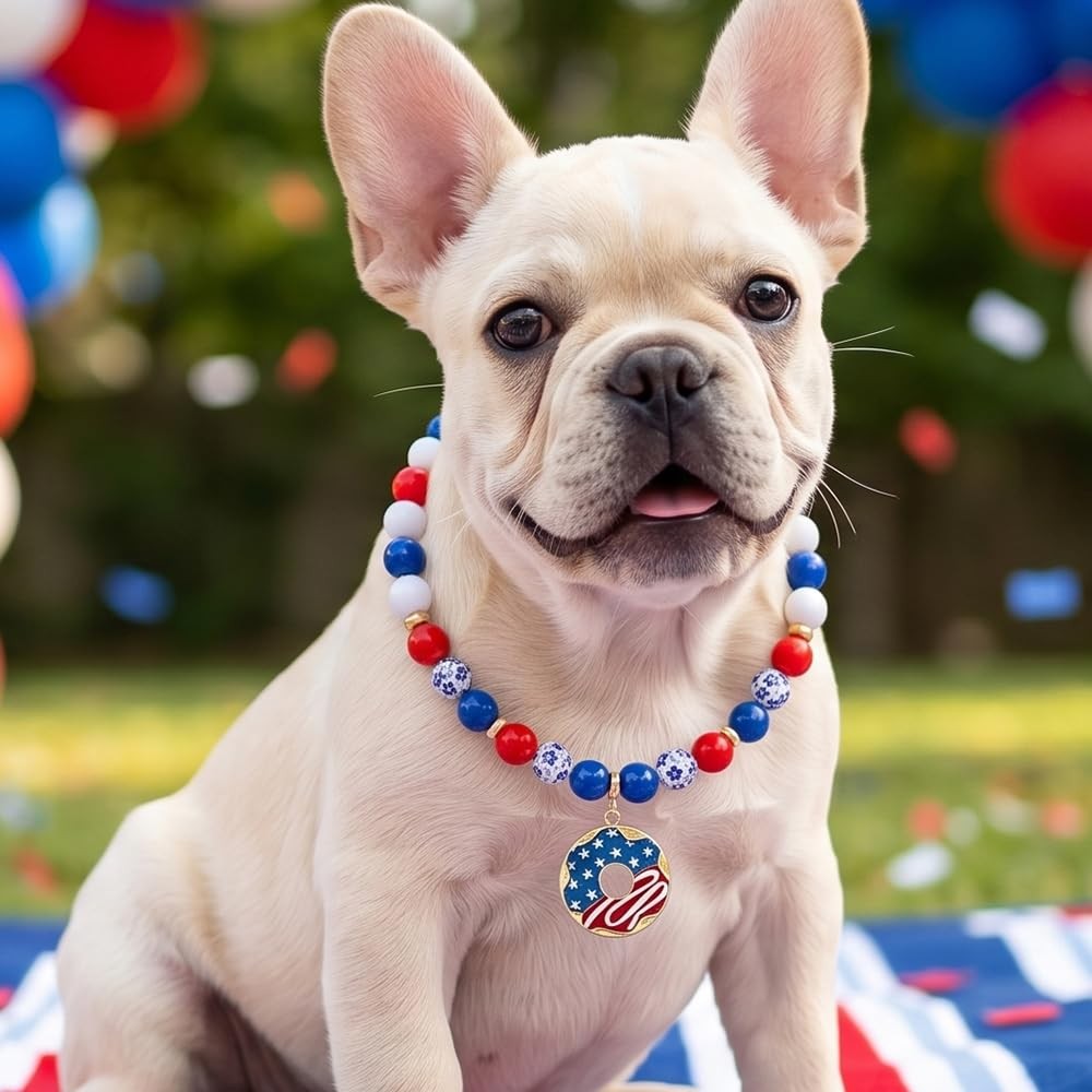 4th of July Dog Beaded Necklace | Durable USA Pet Collar for Dog Cat Adjustab…