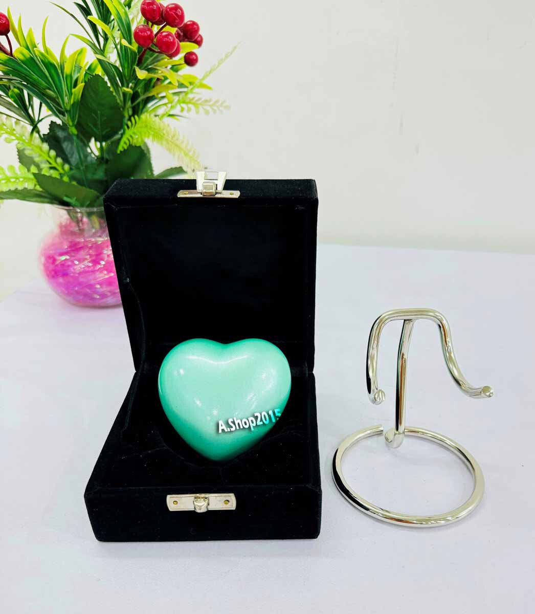 Small Purple Heart Keepsake Urn with Box & Stand Small Handcrafted Mini Memorial