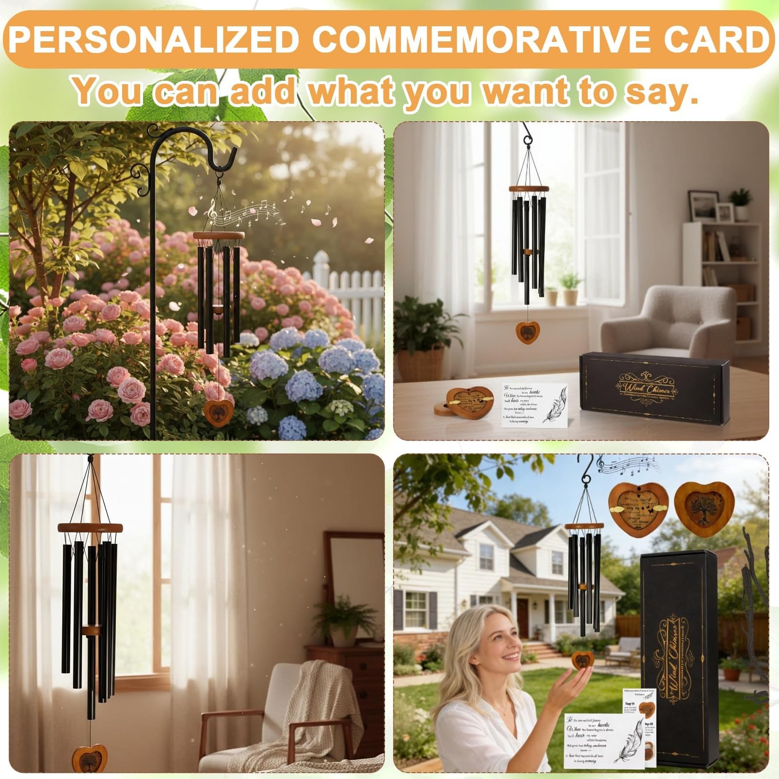 32 Inch Personalized Memorial Wind Chimes Sympathy Gifts for Loss of Loved On…