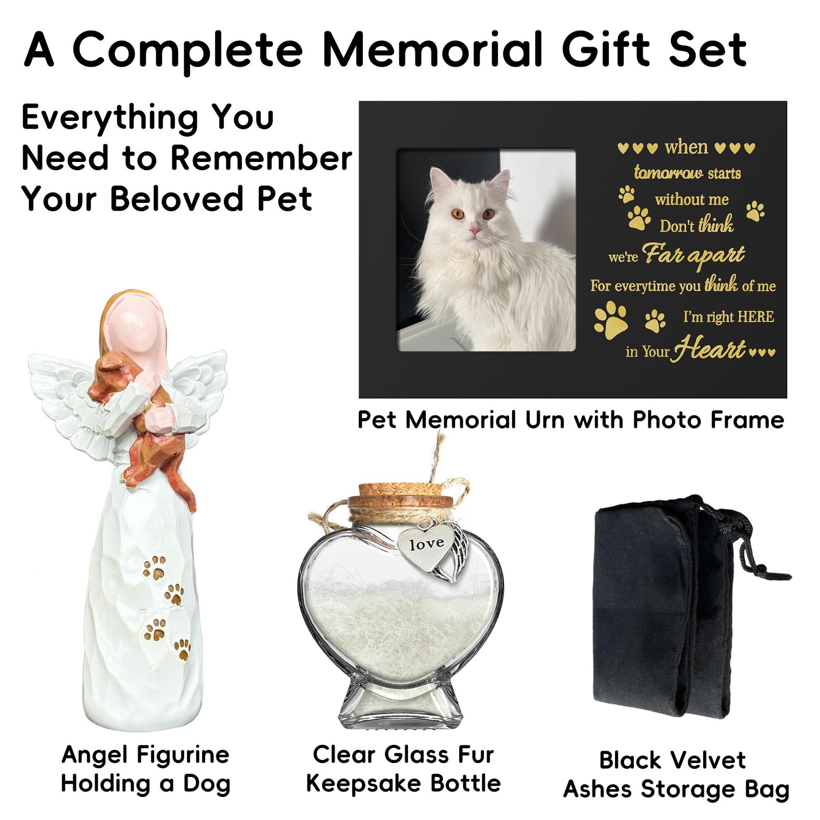Pet Memorial Urn with Photo Frame, 110 Cubic Inches Wooden Black