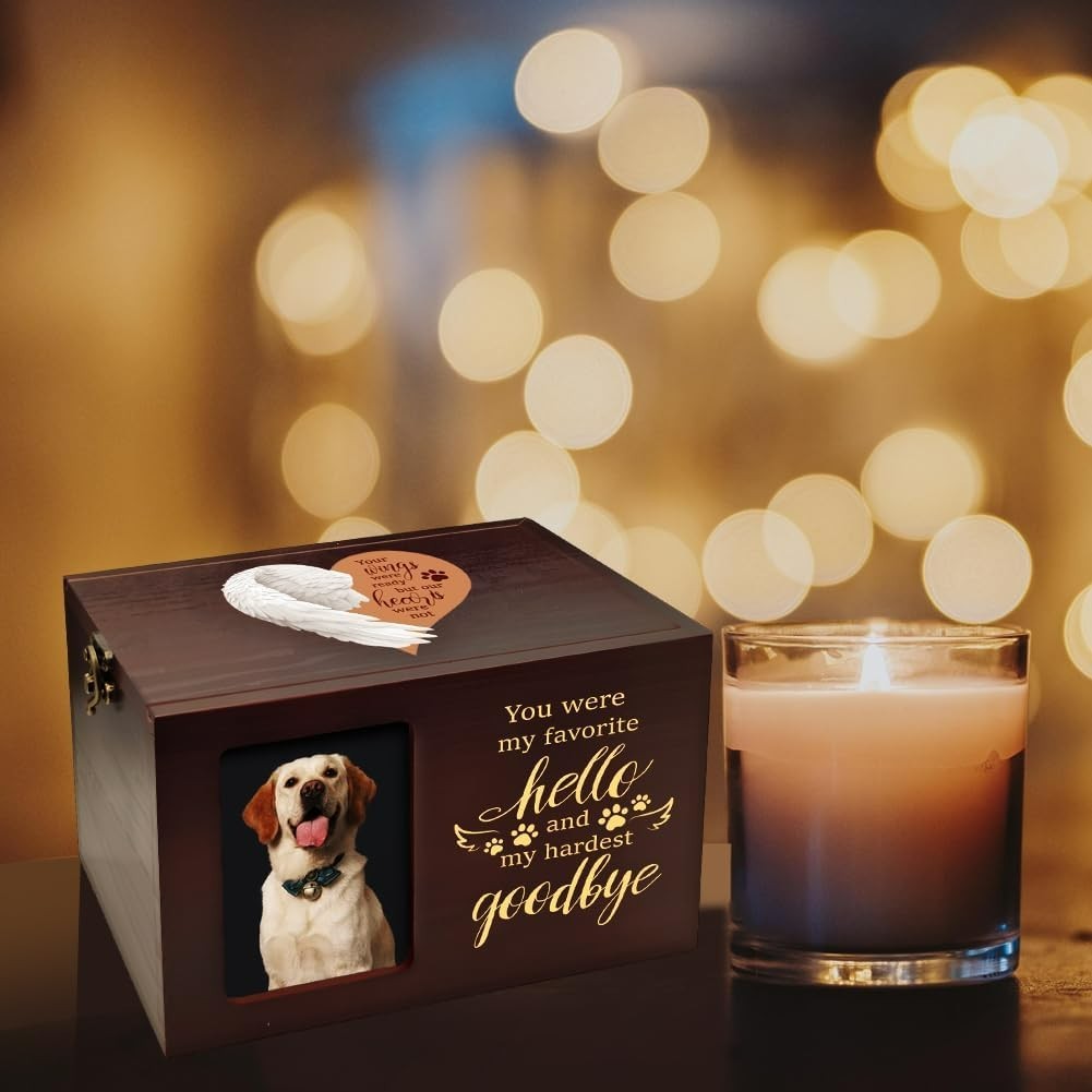 Pet Urns for Dog or Cat Ashes, Wooden Dog Urn for Ashes Keepsake with Photo F…