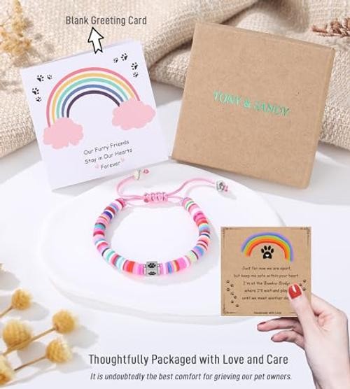 Dog Memorial Gifts, Pet Sympathy Rainbow Bridge Pet Memorial Bracelet Colorful