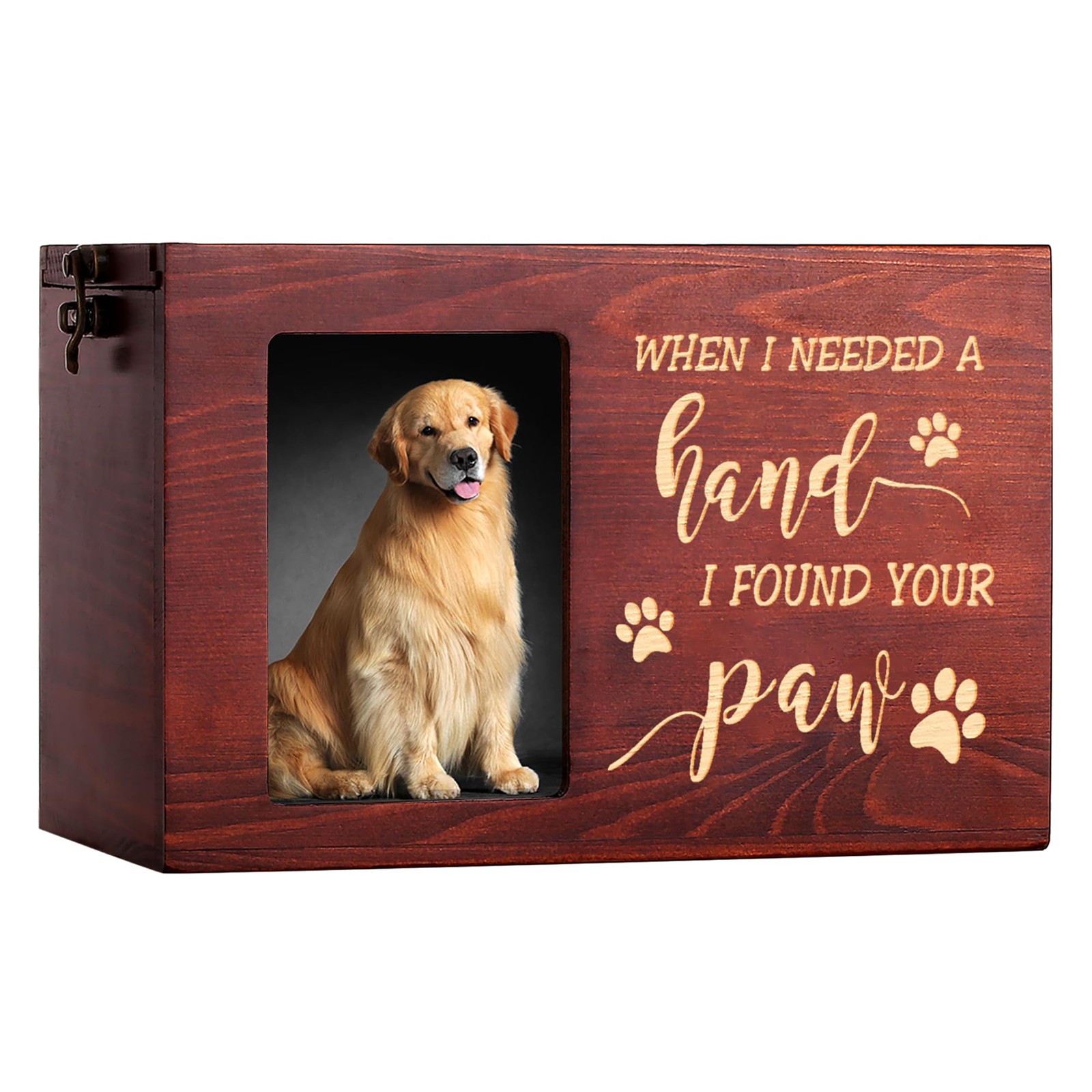 Wooden Pet Memorial Urn for Dog or Cat Ashes with Photo Frame Keepsake Box