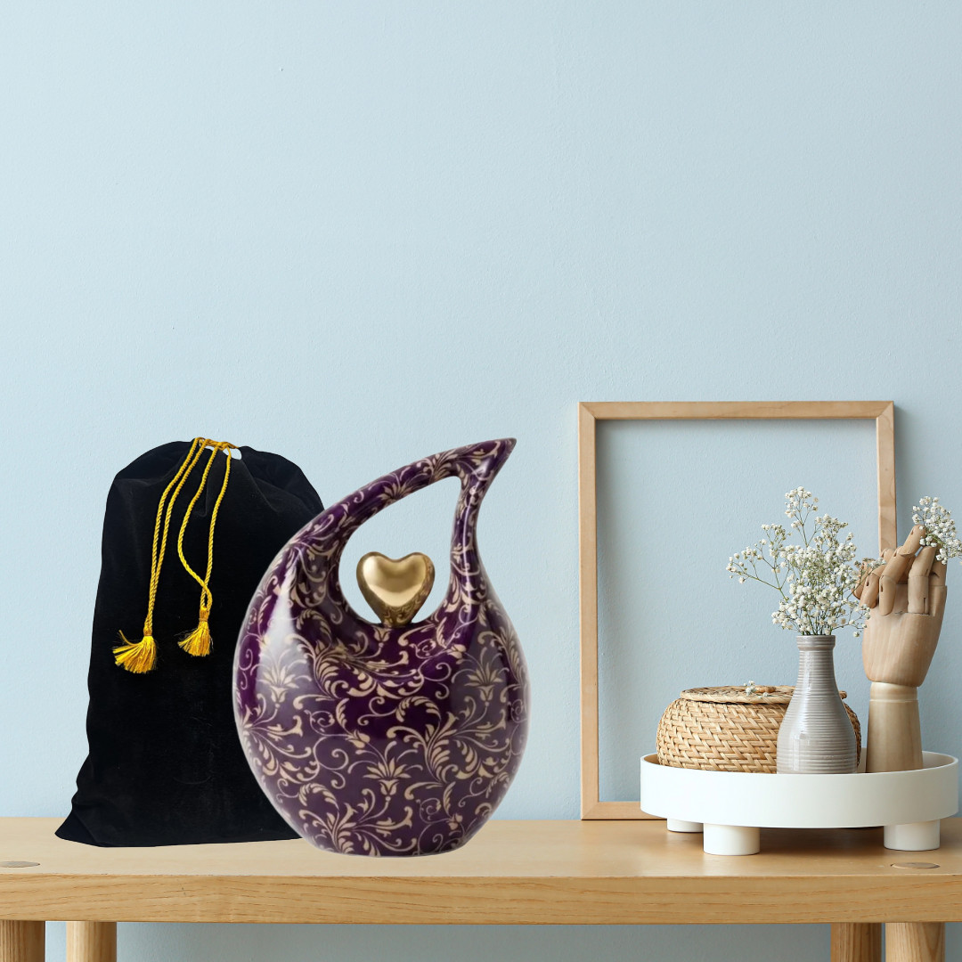 Handcrafted Large Purple Teardrop Cremation Urn for Human Ashes Men & Women