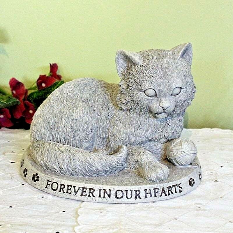 Memorial Statue Kitten Cat Pet Forever In Our Hearts 8 inch Indoor Outdoor