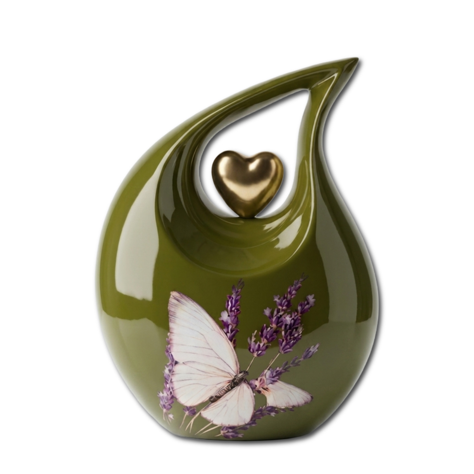 Teardrop Cremation Urn for Human Ashes Olive Green Aluminum 200 Cu In Love Ones