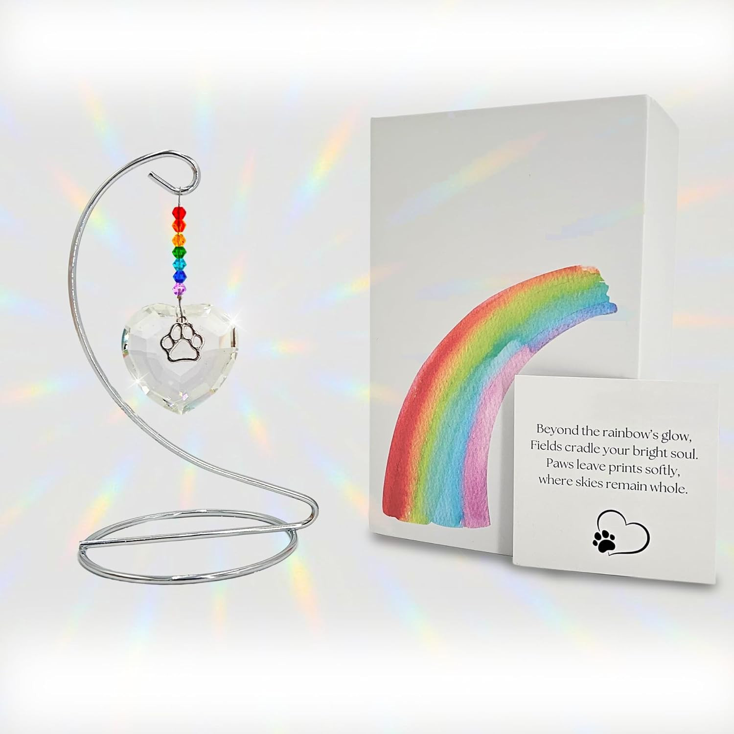 Otterpets Dog Memorial Gifts for Loss of Dog, Rainbow Bridge Crystal Heart and P