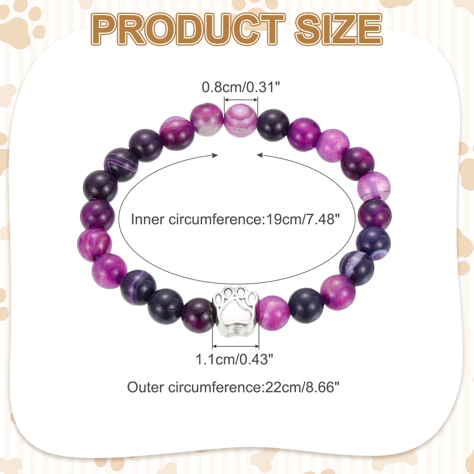Stone Paw Bracelet,Paw Print Dog Mom Memorial Bracelet,Purple White