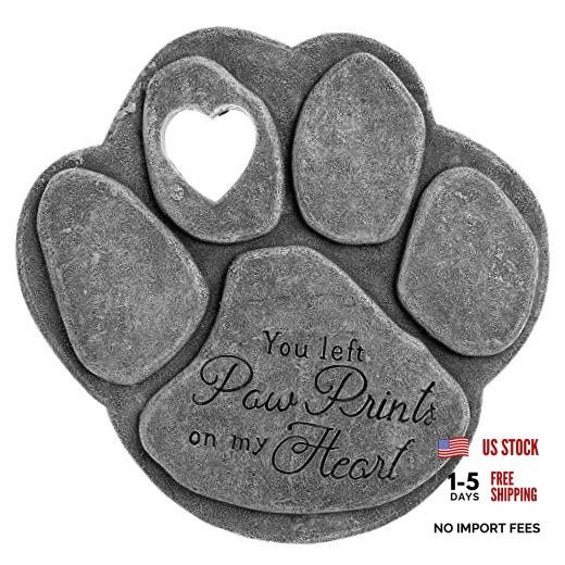 Pet Memorial Garden Stone – ‘You Left Paw Prints On My Heart’ – Dog or Cat