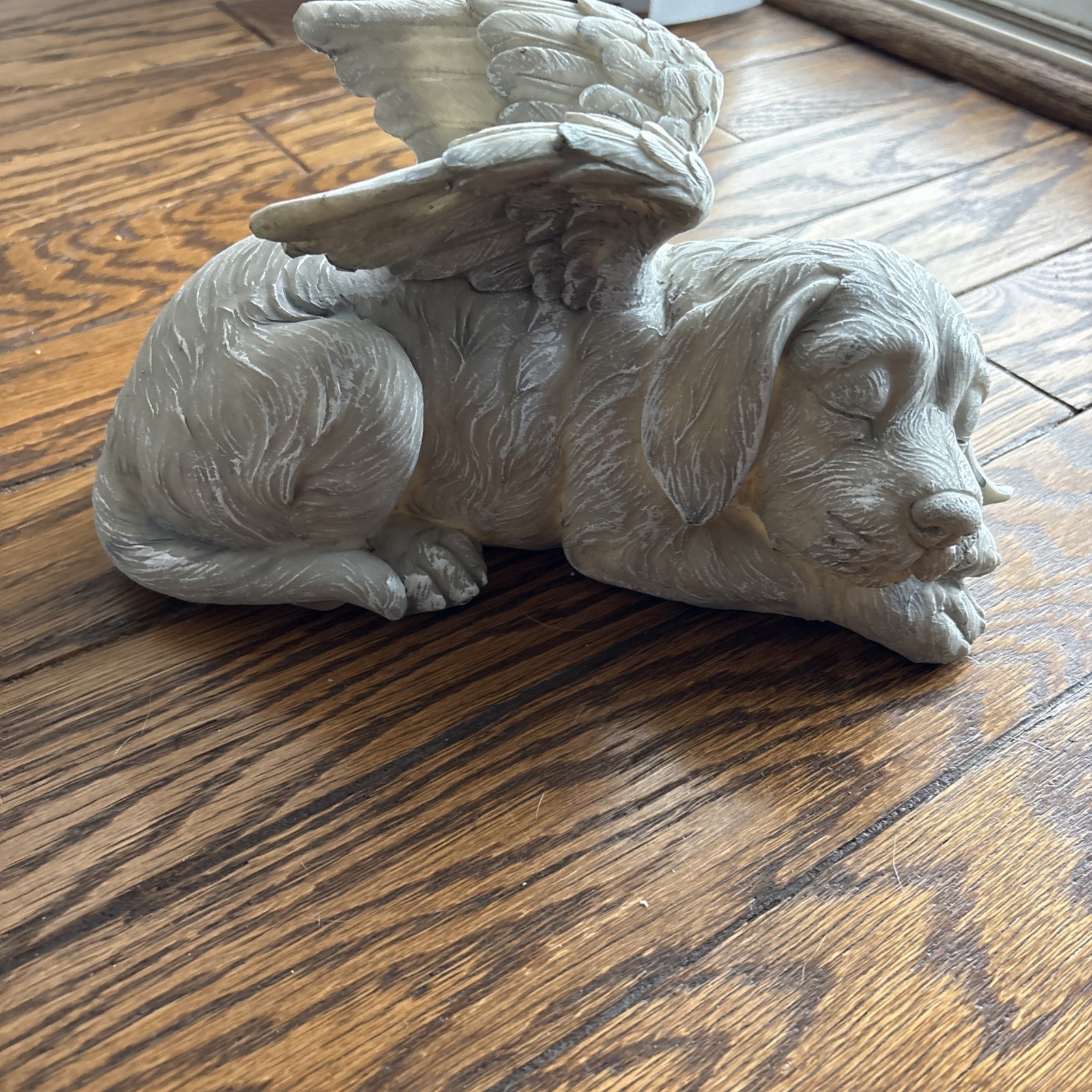 Pet Dog Memorial Sleeping Puppy Statue Angel Wings Grave Marker Keepsake