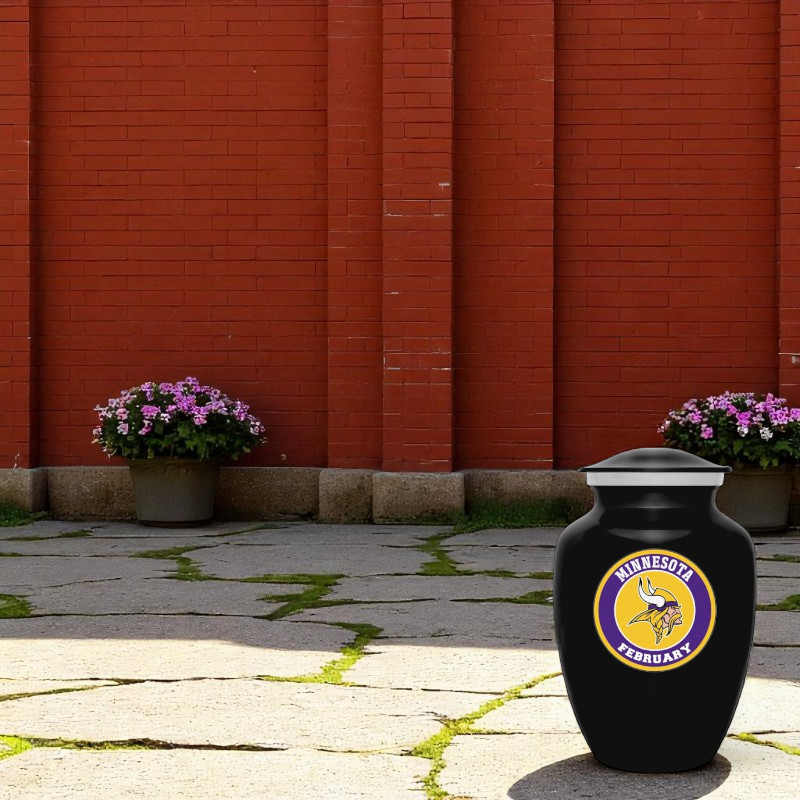 Minnesota Vikings Football Style Cremation Urn Adult Ashes Black Metal 8 In Urns