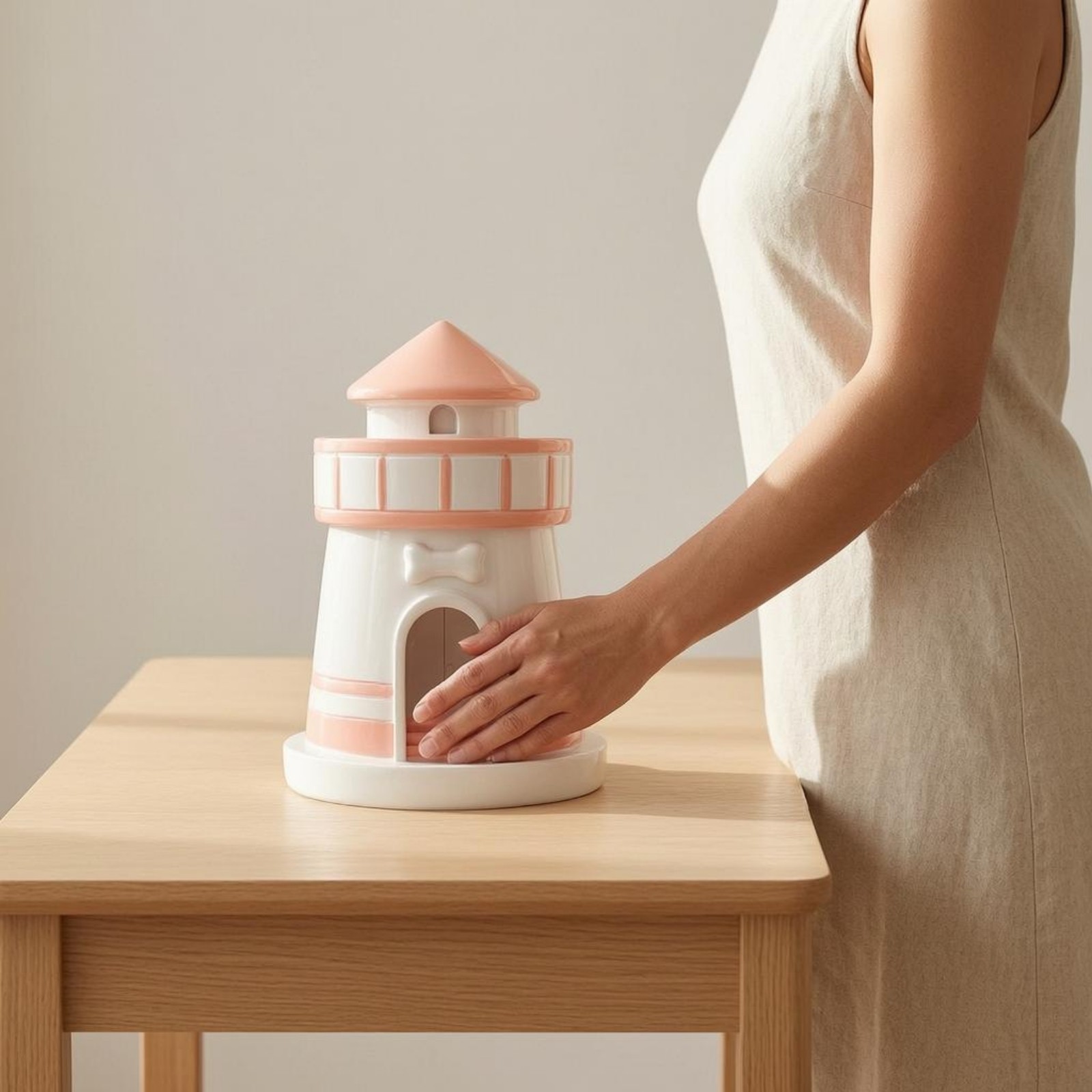 Pet Memorial Urn Round Base Lighthouse Container Decorative