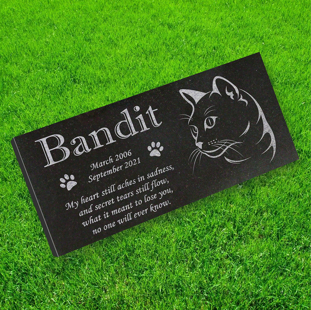 Personalized Cat Memorial – Granite Stone Pet Grave Marker – 6×12 – Bandit