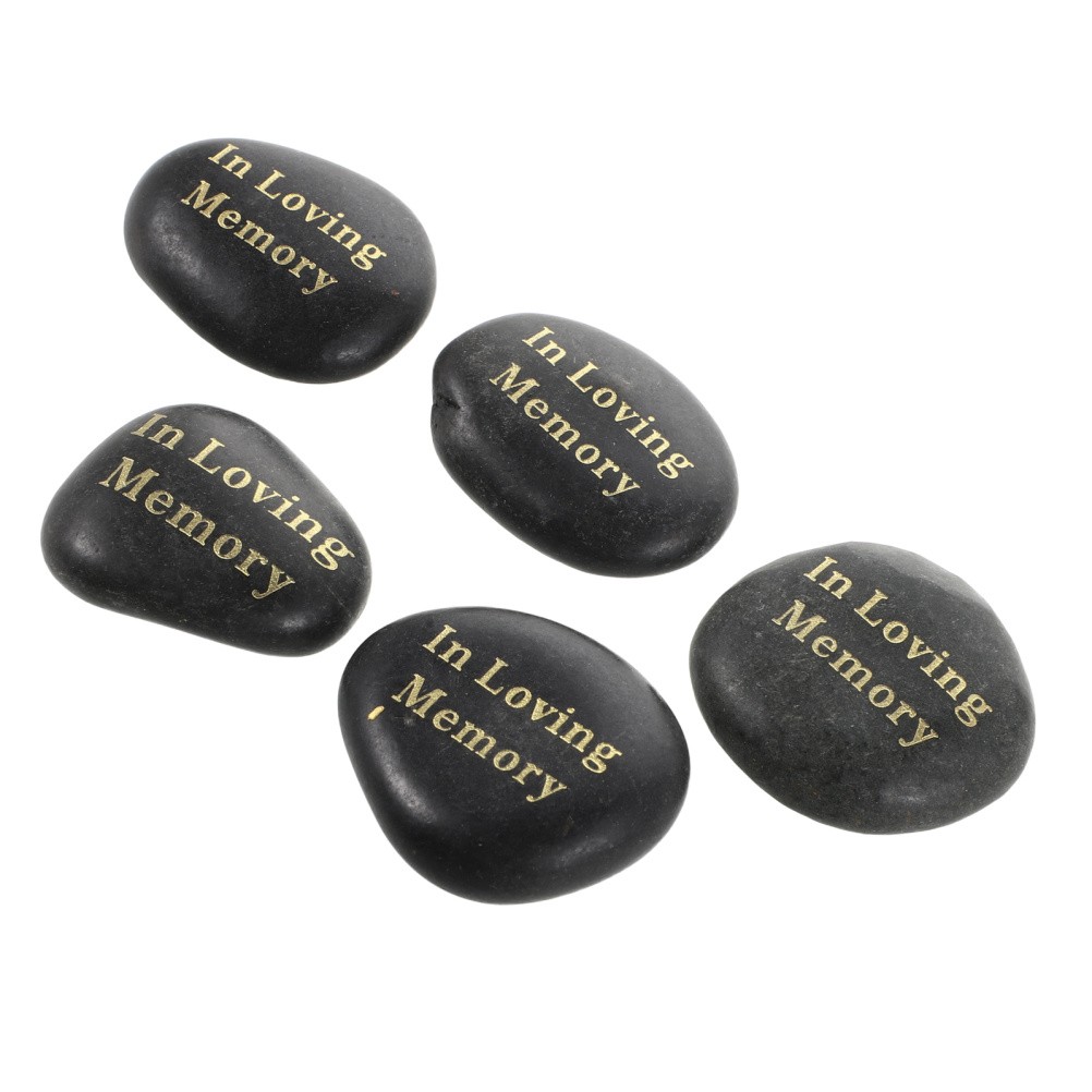 5Pcs Durable Black Memorial Stones Natural Hand Carved Garden Decor