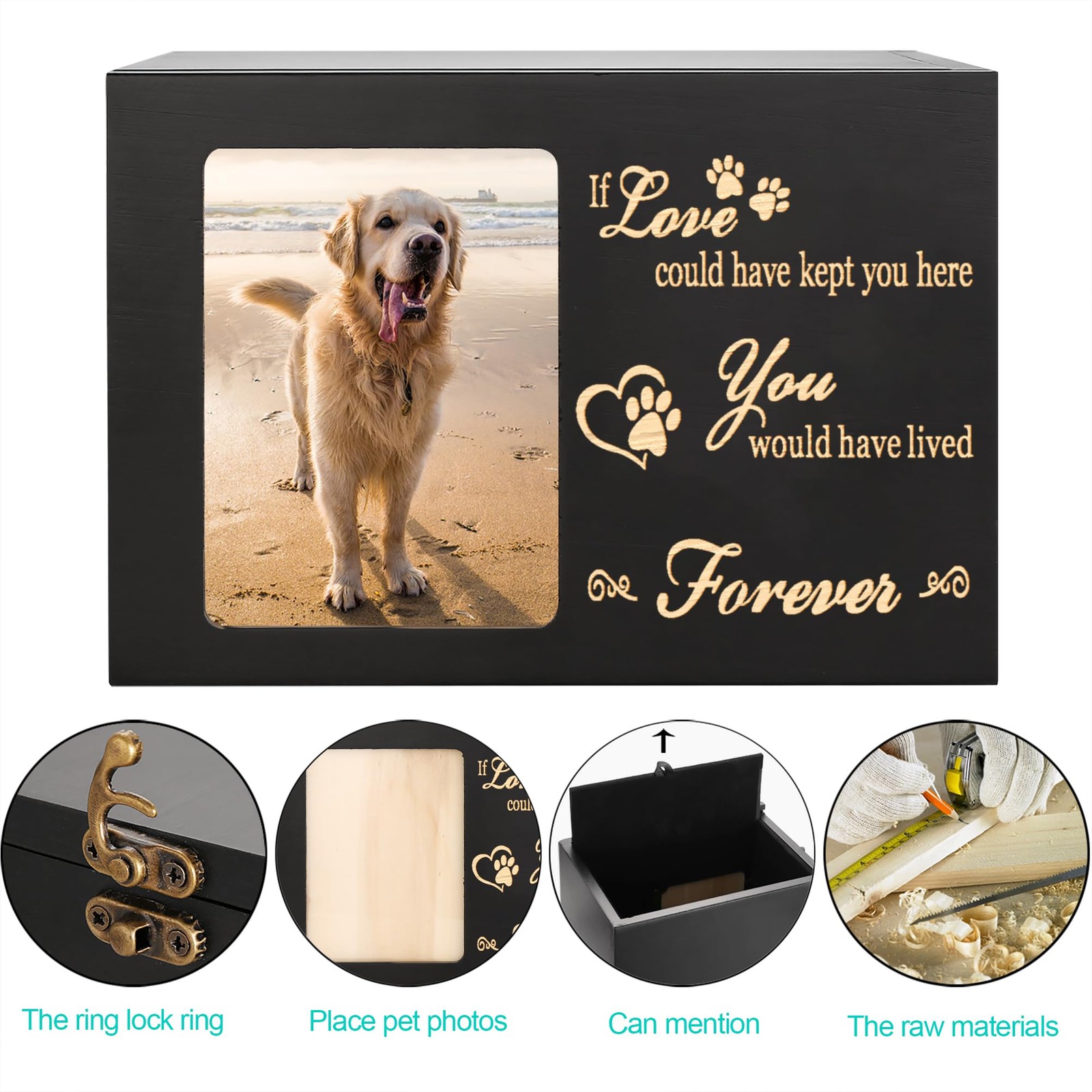 Pet Memorial Urns for Dog or Cat X-Large – Capacity 140 Cubic Inches, Black