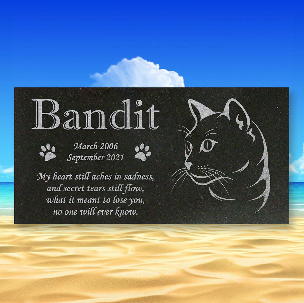 Personalized Cat Memorial – Granite Stone Pet Grave Marker – 6×12 – Bandit