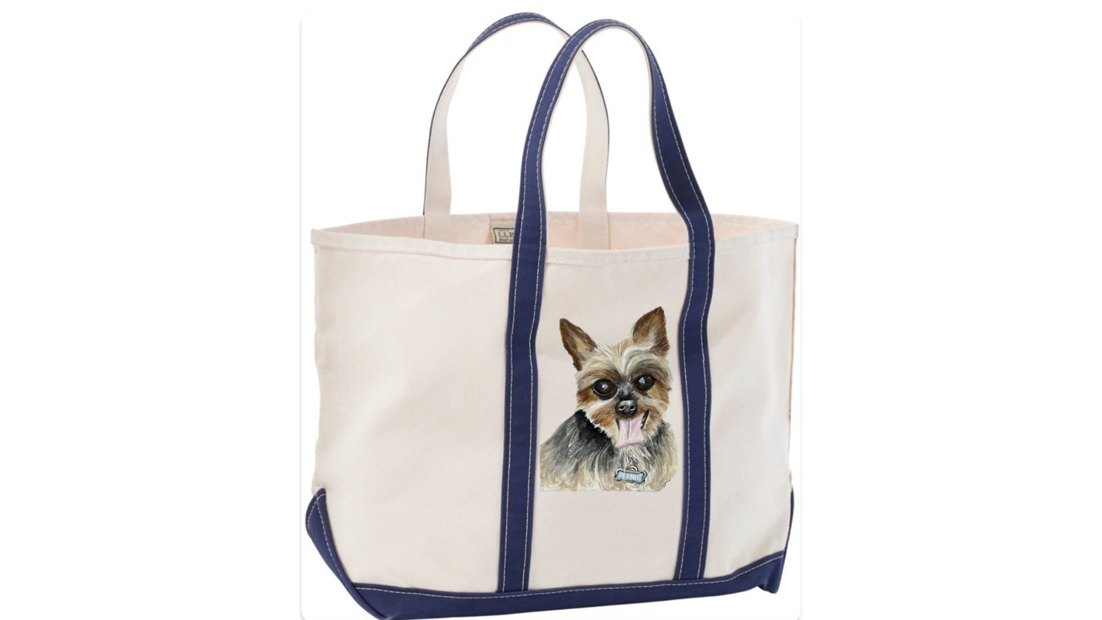 LL BEAN BOAT AND TOTE HAND BAG HAND PAINTED WITH YOUR DOG PET PORTRAIT BY ARTIST