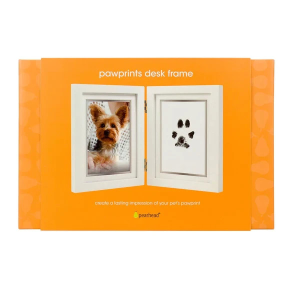 Pearhead Pawprints Desk Frame with Clean-Touch Ink Kit, 4 x 6-in, White