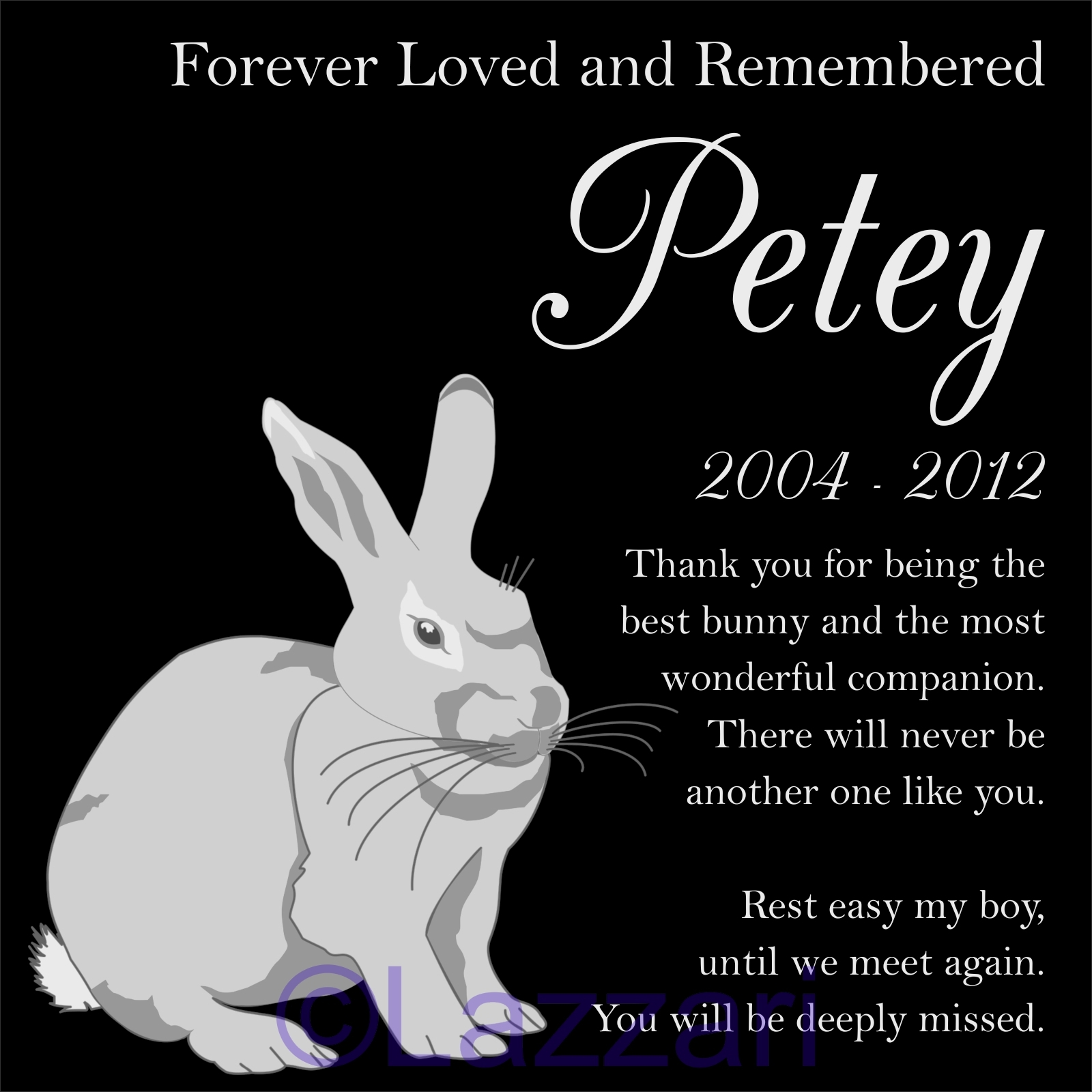 Personalized Bunny Rabbit Pet Memorial 12″ Granite Headstone Grave Marker Stone