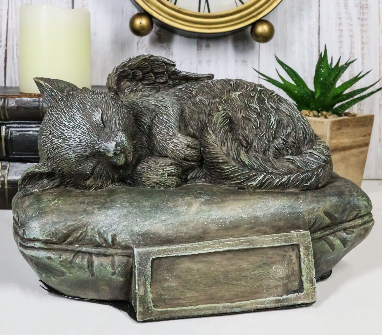 Ebros Heavenly Angel Cat Sleeping On Pillow Cremation Urn Small Pet Memorial
