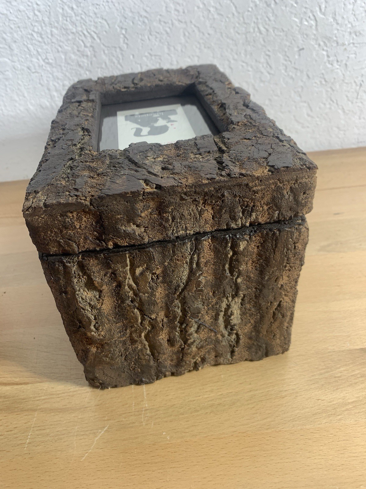Pet Memorial Urn for Large Dog Rustic Live Edge Wooden with Glass Picture Pane