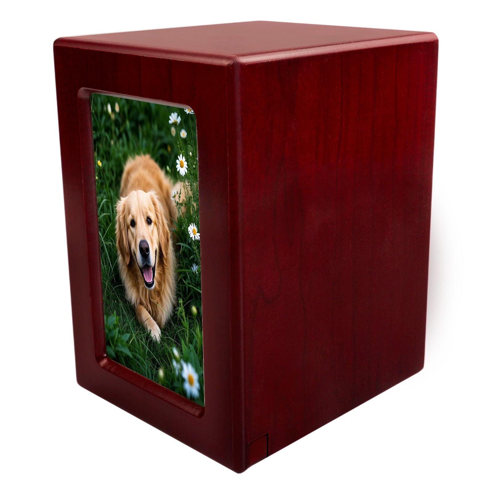 Wooden Red Funeral Cremation Urn with Photo Frame For Dogs And Cats 4.3 x 4.1in