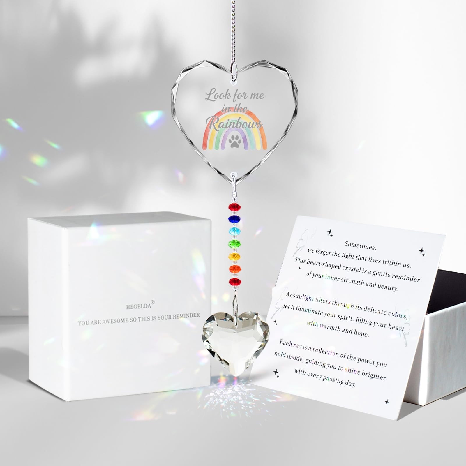 Pet Memorial Gifts for Dogs Cats – Look for me in the Rainbows Crystal Suncat…