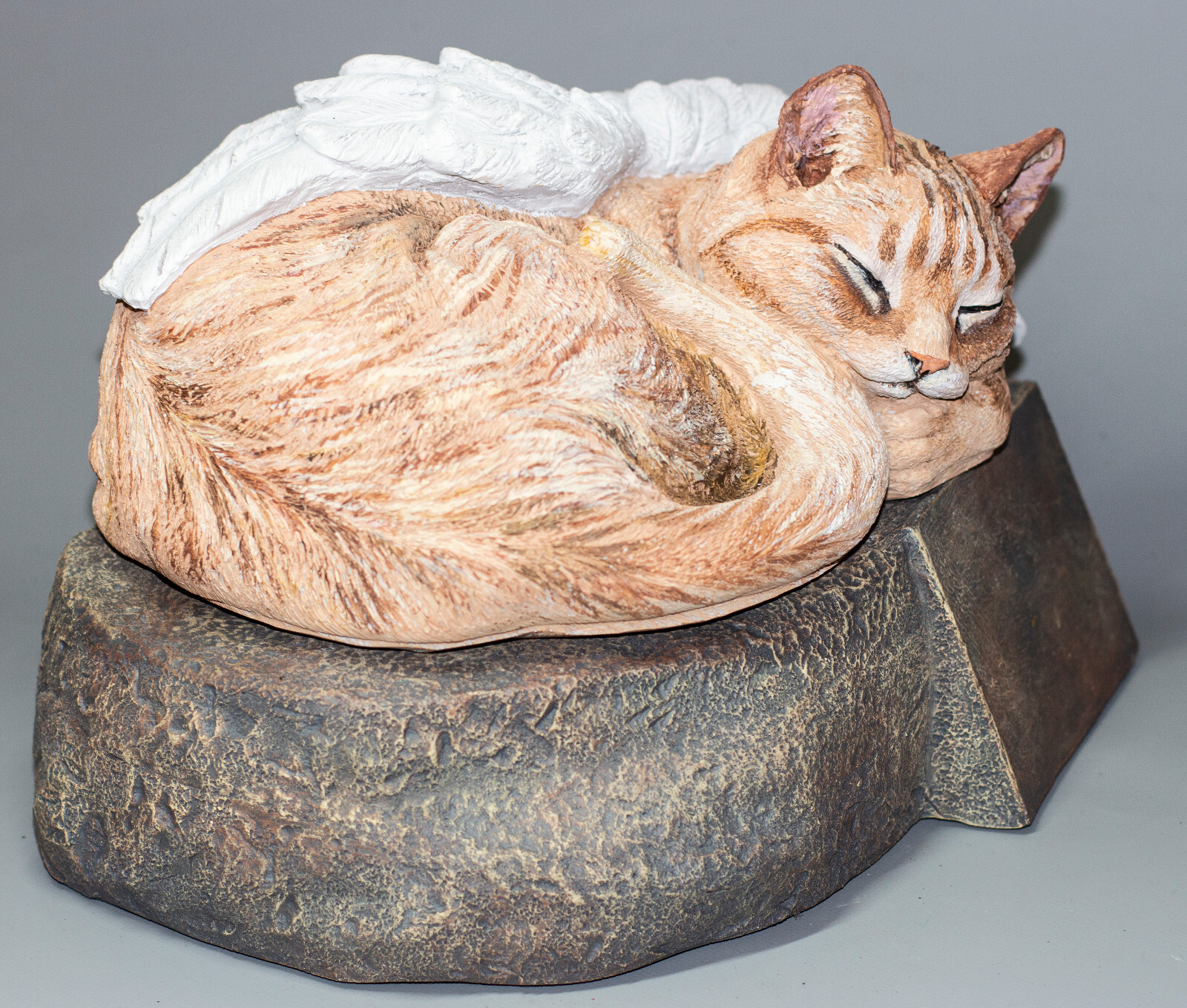 Unique Grave Stone Orange Cat Angel Memorial Urn Pet Ashes Statue Tribute Plaque