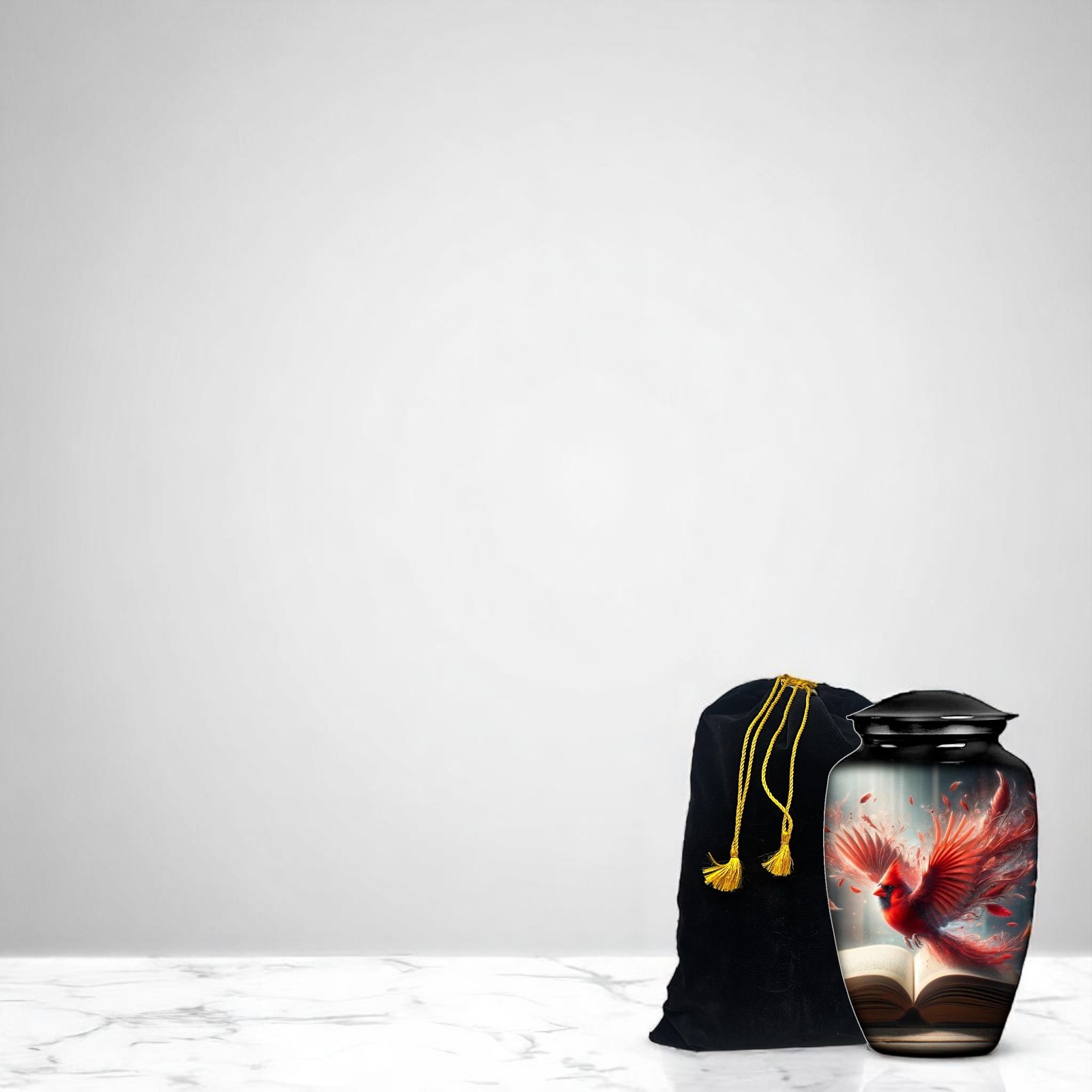 Large Adult Urn for Human Ashes Red Cardinal Memorial Urn with Velvet Bag