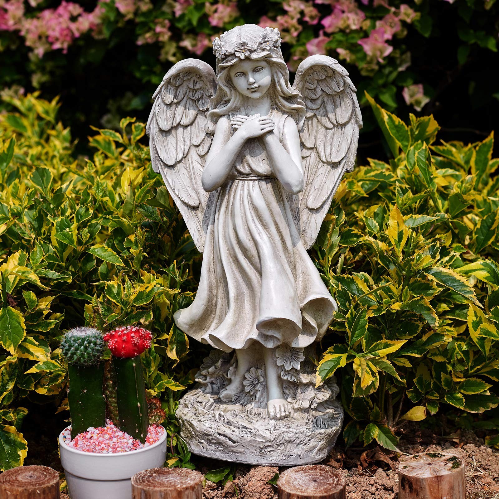 Garden Angel Figurines, Light Up Praying Angel Statues Outdoor Statue with So…