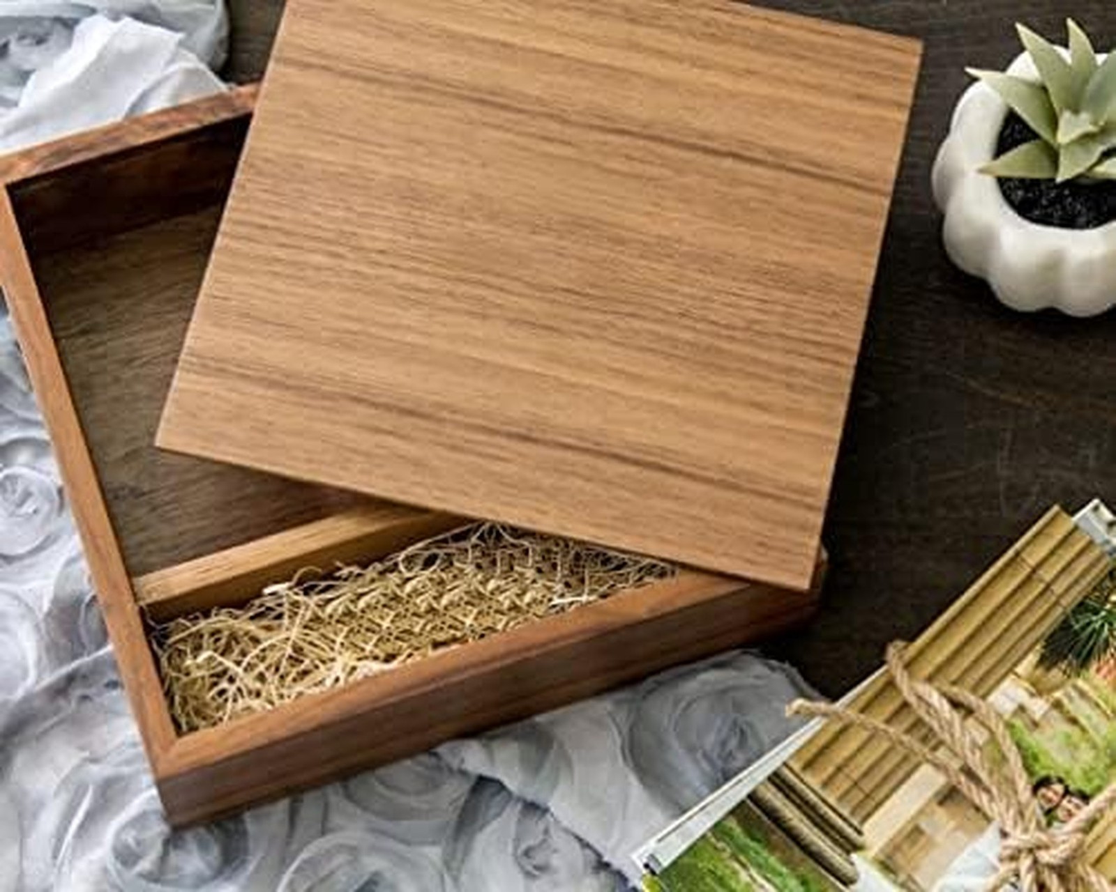 Walnut Wooden 4×6 Photo Box with USB Compartment, Photography Keepsake Storag…