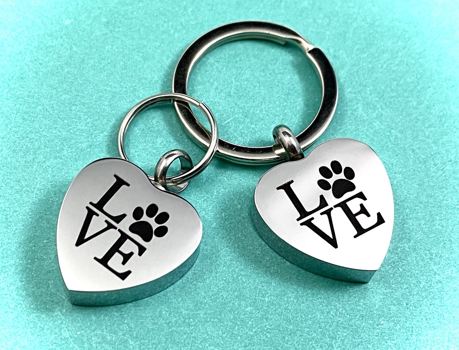 Pet Cremation Pendant Urn Keychain 1″ Key Ring Dog Cat Ashes LOVE Pawprint Heart