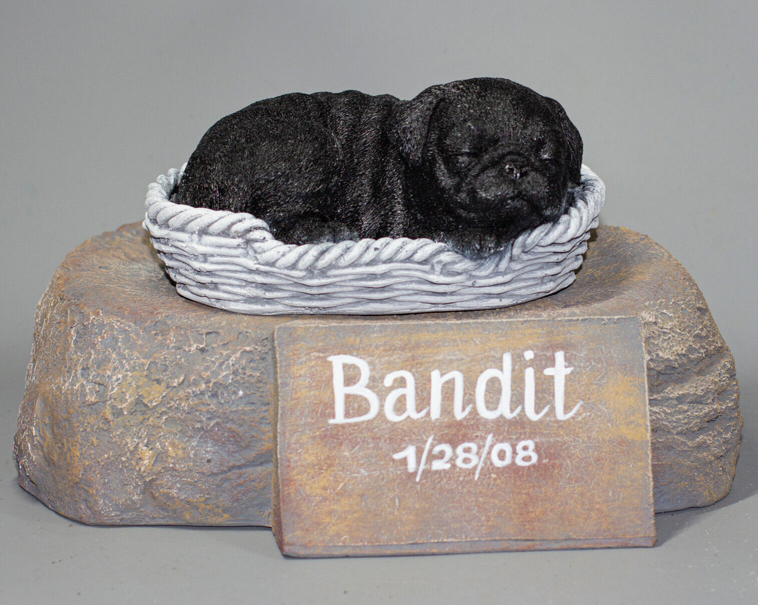 Black Pug Cremation Urn Sleeping Dog Ashes Memorial Statue Pet Funeral Headstone