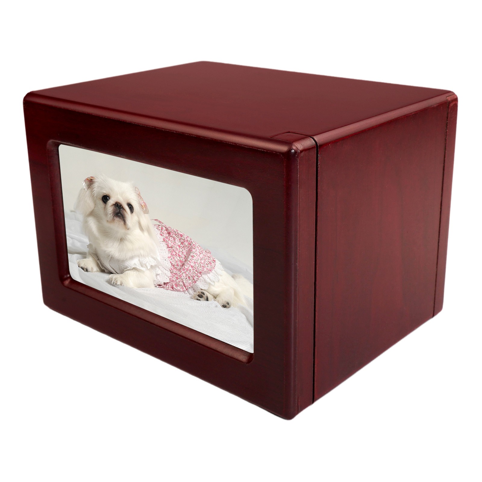 Wooden Red Funeral Cremation Urn with Photo Frame For Dogs And Cats 4.3 x 4.1in