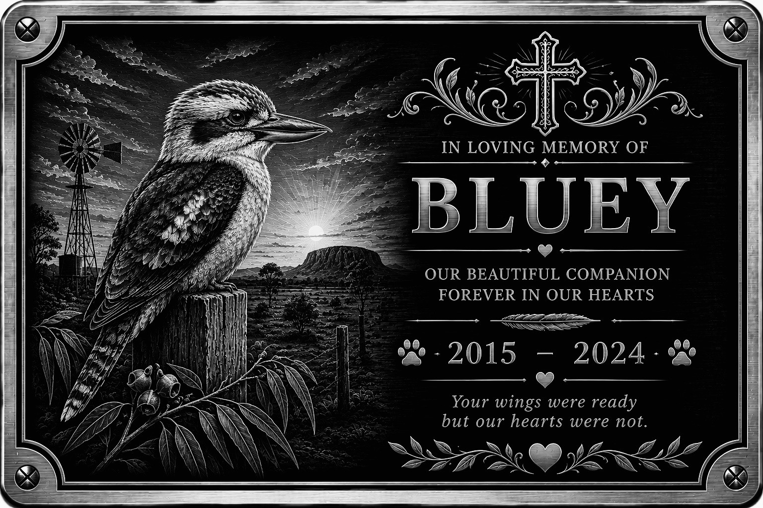Personalised Pet Memorial Plaque Custom Photo Engraved Aluminium Bird /Any Pet