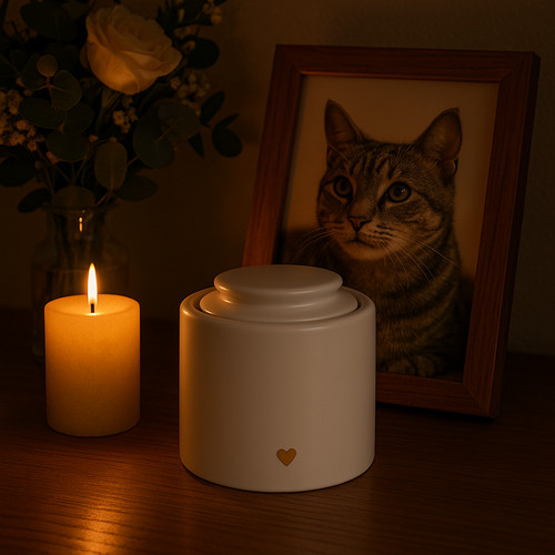 Handmade Ceramic Pet Cremation Urn for Ashes Small White Memorial Jar with Lid