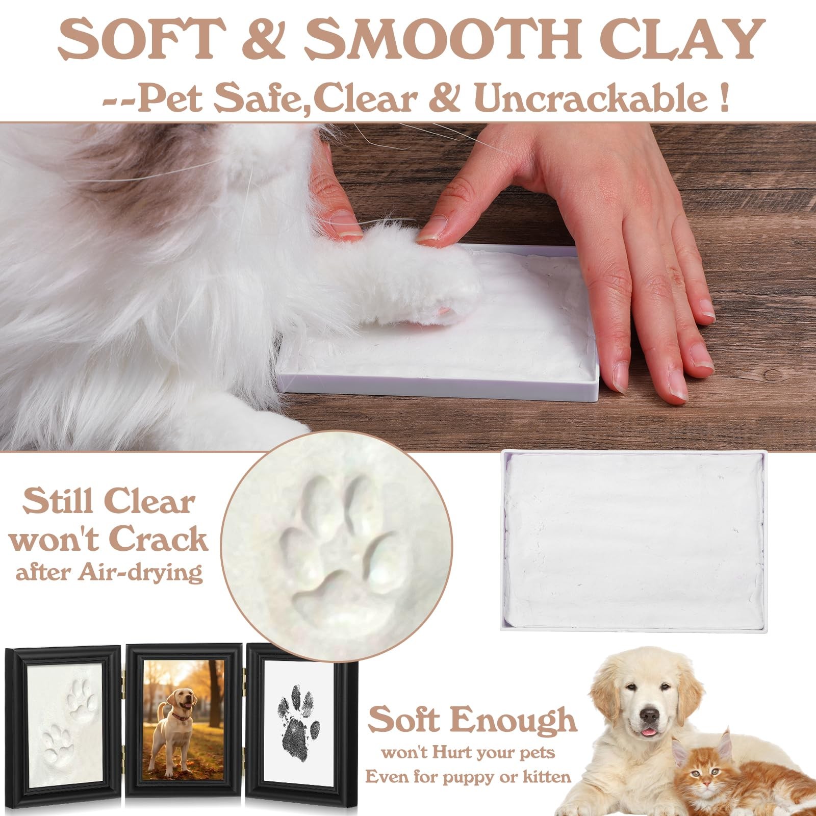 Ink&Clay Paw Print Kit Keepsake,Inkless Ink Pad & Soft Clay for Dogs/Cats Paw…