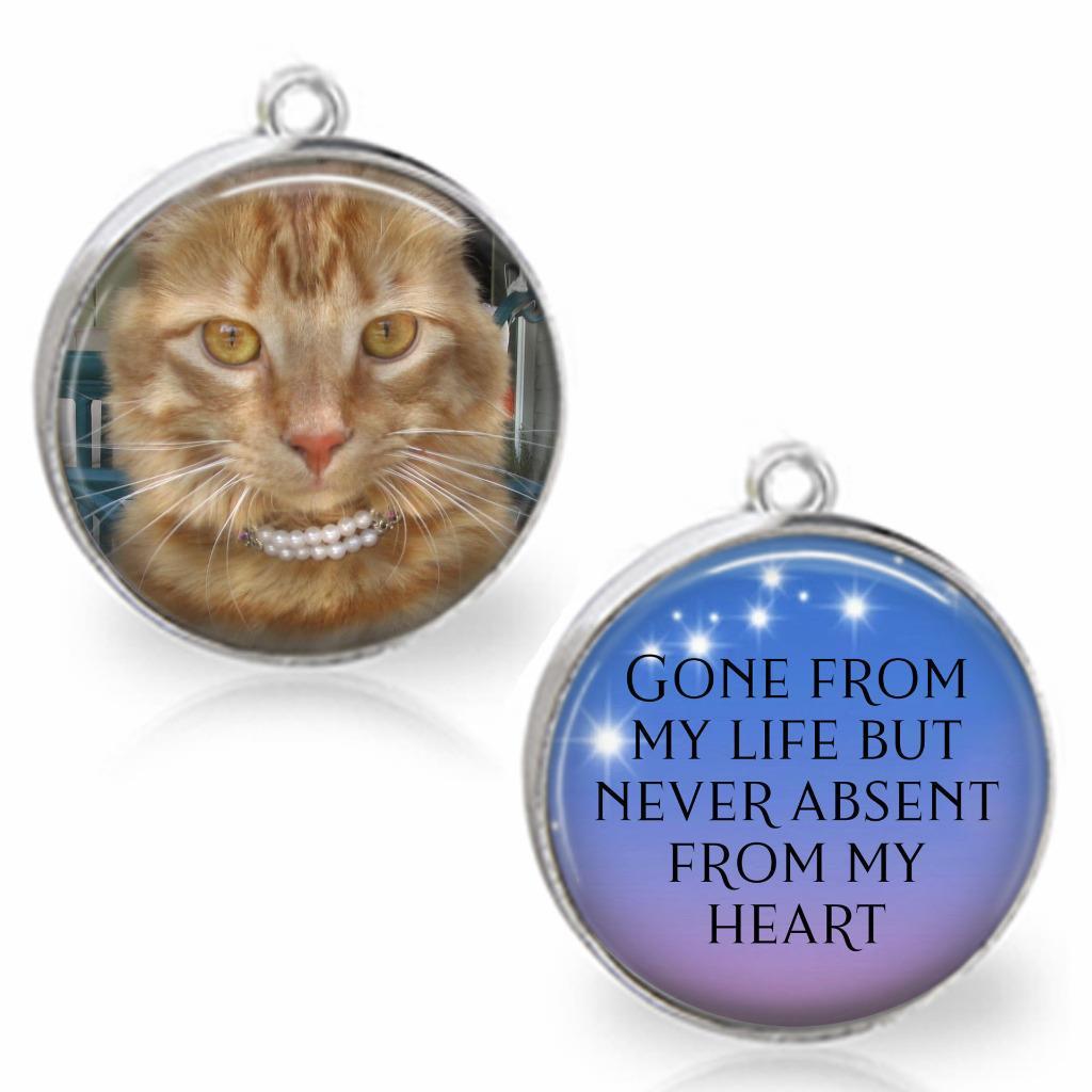 Custom Your Pet’s Photo Memorial Glass Top Pendant Charm 2 Sided with Message