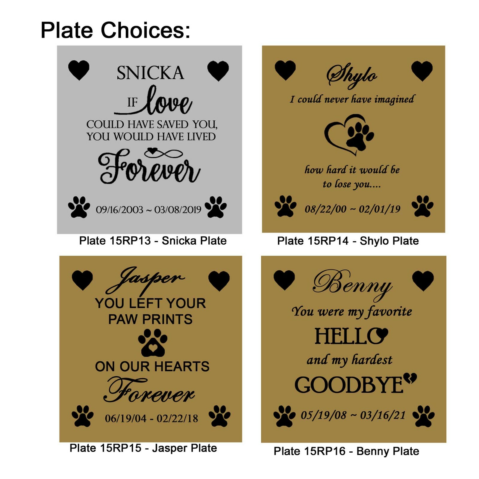 Engraved Pet Loss Poem Plate Frame Plates 2-7/8″ Square Many Choices and Designs