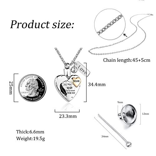 Heart Urn Necklace for Ashes Cremation Memorial Keepsake Angel wing 1-Mom